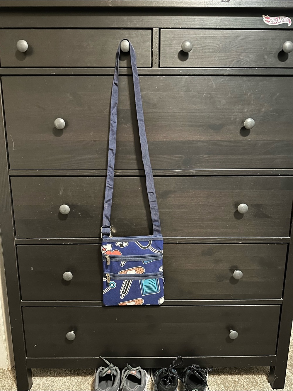 Navy medical Printed Crossbody Bag  - Compact Travel Shoulder Sling